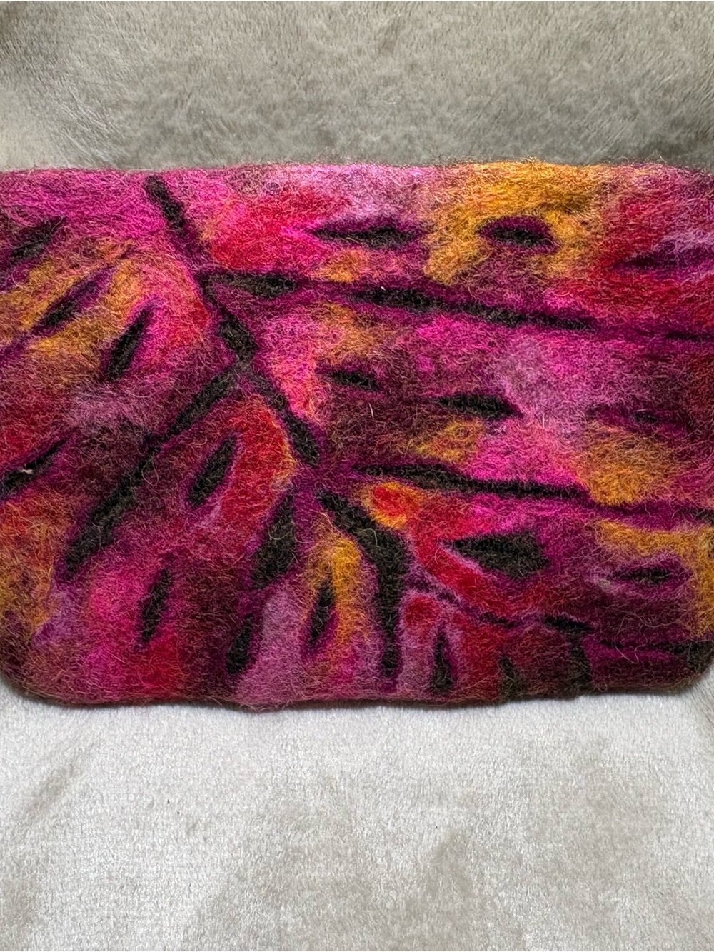 Handmade Felt Cosmetic Pouch in Pink & Orange